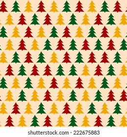 Christmas Pattern with Pines. Seamless Background for New Year Party. Vector Illustration