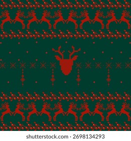 Christmas pattern pixel vector , Christmas card with deer