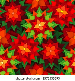Christmas pattern of plants with poinsettia flowers