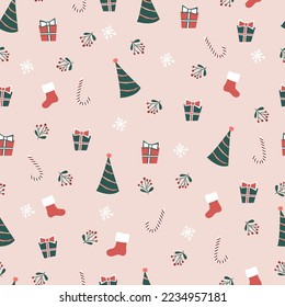 Weihnachtsmuster mit Geschenken und Bonbons