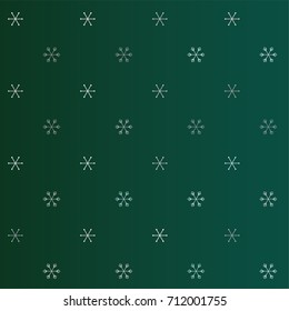 Christmas pattern with random scatter falling silver snowflakes isolated on a dark green gradient background