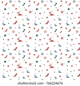 Christmas pattern with red and blue deer on white background