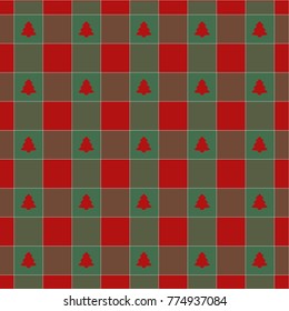 Christmas pattern red and green with fir trees