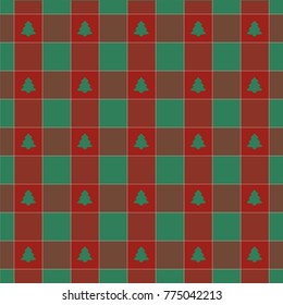 Christmas pattern red and green with fir trees