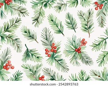 A Christmas pattern of red and white items. The pattern includes a white box with a red ribbon, a red and white gift box, and a red and white tree