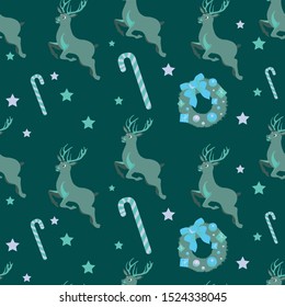 Christmas pattern with reindeer. This year's fashionable color