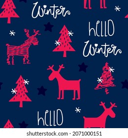 Christmas pattern with reindeer vector illustration.