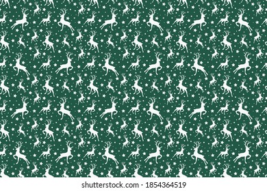 Christmas pattern with reindeers and stars. Vector