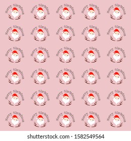 Christmas pattern with Santa Claus and antler pattern on a pink background