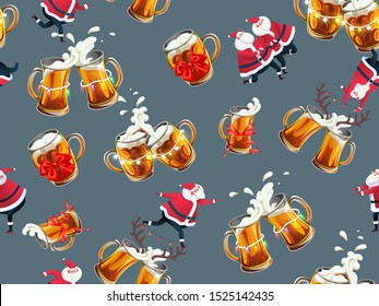 Motif de Noël. santa claus , bière et motif harmonieux léger et amusant. Pour tissu, livre, fond d'écran, conception de carte. Noel..image vectorielle.illustration.