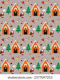 christmas pattern santa claus cookies rooster candy gift home pine tree ornament cupcake eps 10 vector