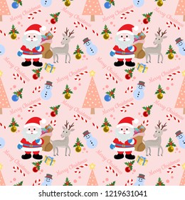 Christmas pattern santa claus deer snowman ball and tree background