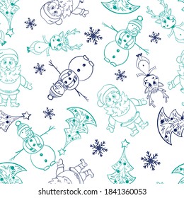 Christmas pattern with Santa Claus, deer and Christmas tree