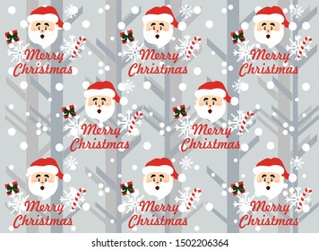 Christmas pattern with santa claus on a gray background with snowflakes