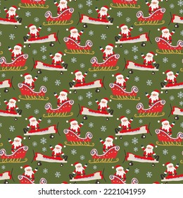 Christmas pattern with Santa Claus on a green background.