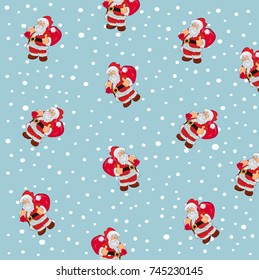 Christmas pattern with Santa Claus and snow, wrapping paper, vector illustration 