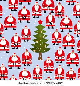 Christmas pattern. Santa Claus and Christmas tree seamless background. Feast of texture.
