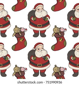 Christmas pattern with Santa Clause and Christmas sock. Background