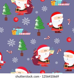 Christmas pattern with Santa Clauses, gifts and fir-trees. Christmas design element. For leaflets, brochures, invitations, wallpapers, backdrops, posters or banners.