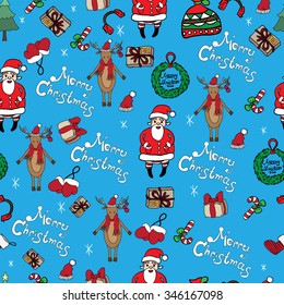 Christmas pattern with Santa, deer and presents 