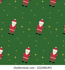 Christmas pattern. Pattern with Santa on a green background. Vector illustration