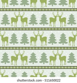  Christmas pattern with Scandynavian knitted reindeers, tree