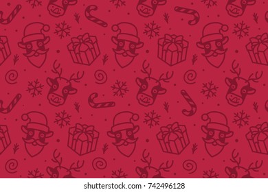 christmas pattern seamless background cute animal vector horse cow deer antler candy gift snowflakes red green