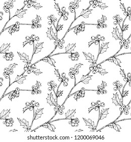 Christmas pattern seamless background. with holly tree illustration.