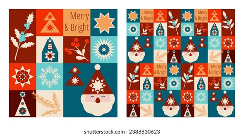 Christmas pattern. Seamless background for poster, postcards, covers with geometric simple icons