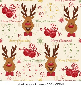  Christmas pattern seamless with clock,  deer and bells