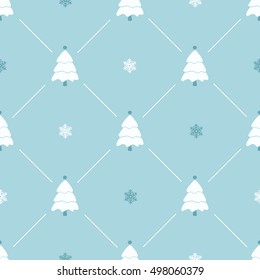 Christmas pattern, seamless design. Merry Christmas card decoration. Happy New Year ornament. Vintage graphics of Christmas tree and snowflake. Hand drawn vector icons for holiday sale, celebration.