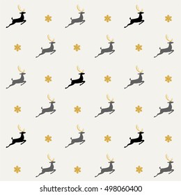 Christmas pattern, seamless design. Merry Christmas card decoration. Happy New Year ornament. Vintage grey graphics of deer and snowflake. Hand drawn vector icons for holiday sale and celebration.