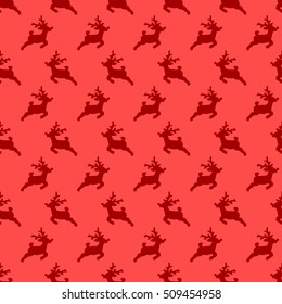 Christmas pattern, seamless design. Merry Christmas card decoration. Happy New Year ornament. Vintage green graphics of deer and gift box. Hand drawn vector icons for holiday sale and celebration.