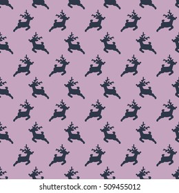 Christmas pattern, seamless design. Merry Christmas card decoration. Happy New Year ornament. Vintage green graphics of deer and gift box. Hand drawn vector icons for holiday sale and celebration.