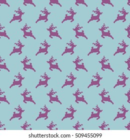 Christmas pattern, seamless design. Merry Christmas card decoration. Happy New Year ornament. Vintage green graphics of deer and gift box. Hand drawn vector icons for holiday sale and celebration.