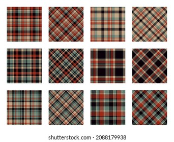 Christmas Pattern seamless of green, red and white vector plaid. Set Holiday background for greeting card, wrapping paper print or winter decor wallpaper.