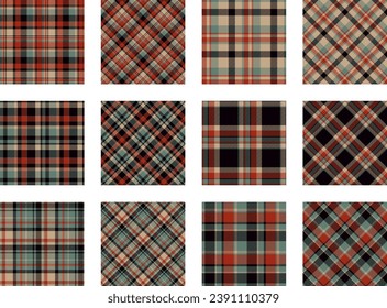 Christmas Pattern seamless of green, red and white vector plaid. Set Holiday background for greeting card, wrapping paper print or winter decor wallpaper.