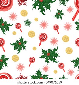Christmas, pattern, seamless pattern, Holly, Plant, Christmas, berry, snowflake, Lollipop, Wallpapers, backgroun