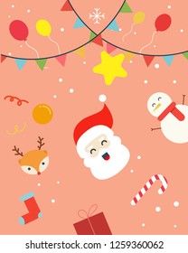 Christmas pattern. Seamless Christmas pattern. Christmas pattern with the image of Santa claus, Snowmen, Gift box, Ball, Sock, Reindeer, Etc.