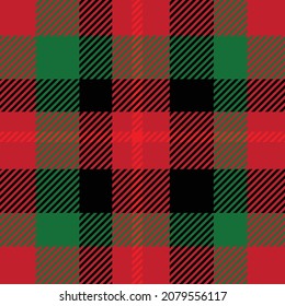 Christmas Pattern Seamless Plaid Repeat Vector With Red Green And black. Color Design for print, gift wrap, textiles, Christmas tartan backgrounds.