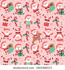 christmas pattern seamless with santa claus and candy cane