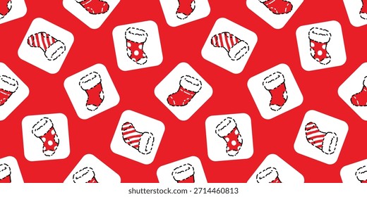 Doodle de dibujos animados de calcetín sin costuras de patrón de Navidad revisado 