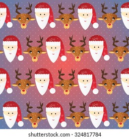 Christmas pattern. Seamless texture with Santa and reindeer. Winter theme