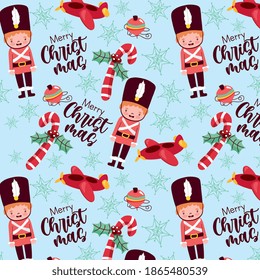 christmas pattern seamless with tin soldier and christmas elements