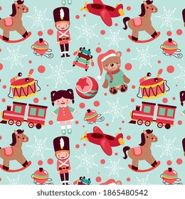 christmas pattern seamless with christmas toys and snowflakes