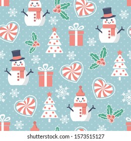 Christmas pattern. Seamless vector illustration with significant holiday symbols
