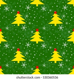  Christmas pattern. Seamless  Winter background with tree and snowfall. 