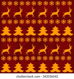 Christmas pattern set with deer, pine-tree and snowflakes