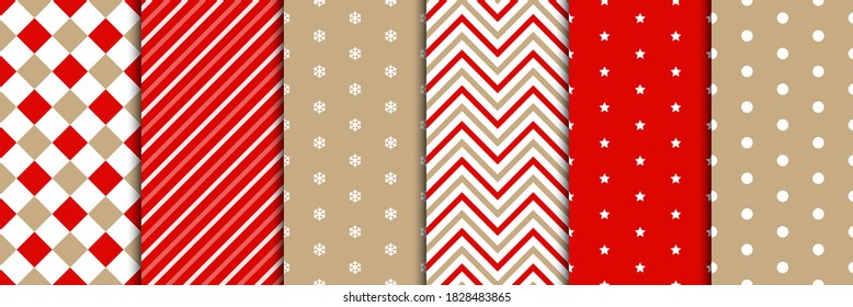 Christmas pattern set - minimal style seamless print design collection in red white and gold - winter holiday mood patterns