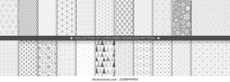 Christmas pattern set. Vector Background for print A4 format. Back holiday silhouette elements isolated on white. Simple minimalist style